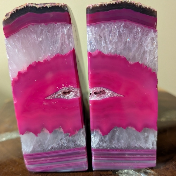 Pair of Brazilian Agate Geodes Dyed Pink Polished Sections for Bookends, Etc - Picture 14 of 14
